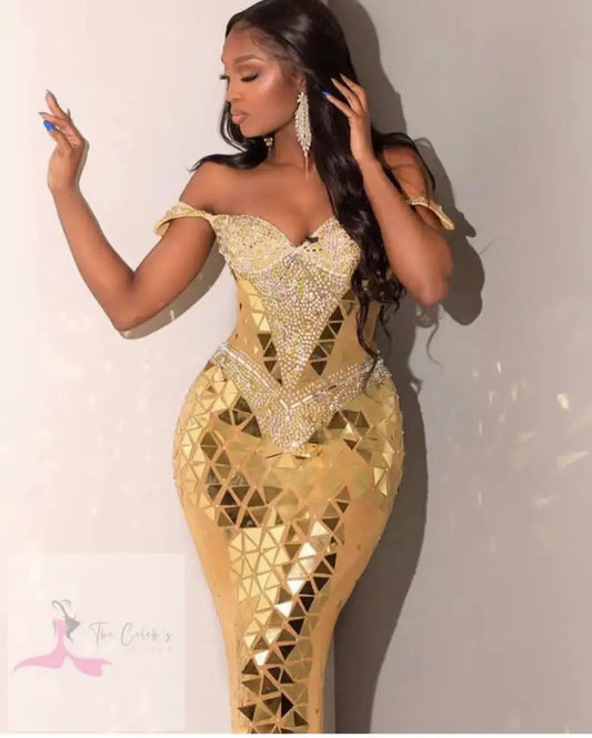 Luxury Gold Sequins Mirror Dress Evening Evening Birthday Dress Gold Birthday Dress - D.D.C Celeb's Clothing