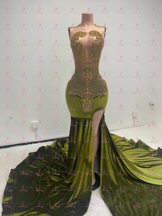 Prom Queen Appliqué Dress (Olive Green)) Dresses